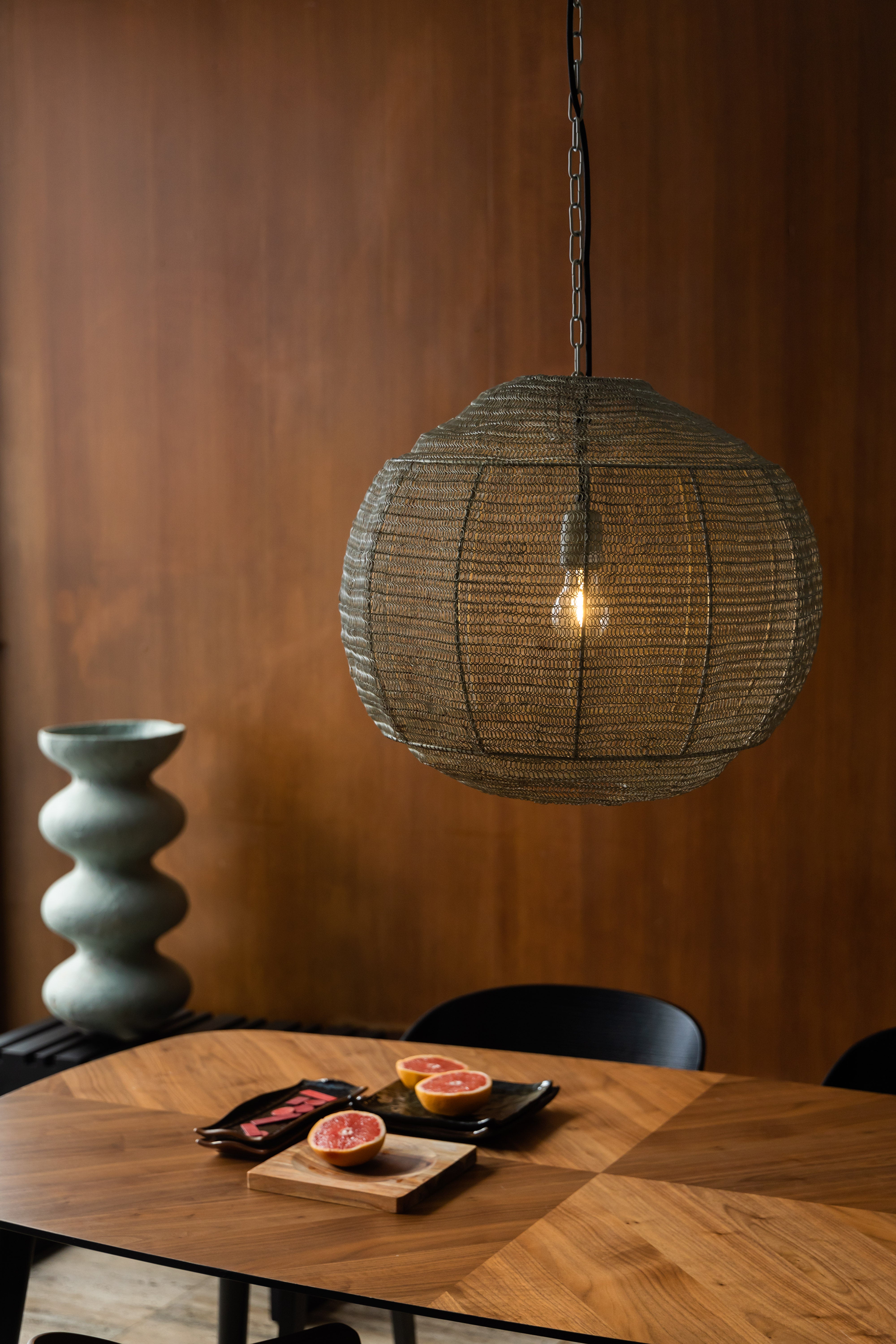 Dutchbone Meezan Sand Grey Metal Weave Pendant Lamp Medium